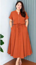 Load image into Gallery viewer, *Carmie Plain Soft Linen Rust Orange Dress 0163