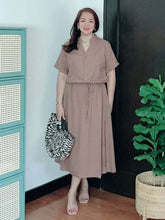 Load image into Gallery viewer, *Donna Plain Brown Drawstring Dress 0356
