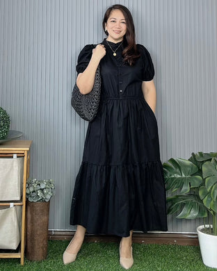 Bianca Premium Linen Black Midi Dress 0191