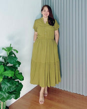 Load image into Gallery viewer, *Anika Maxi Plain Olive green Dress 0003