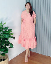 Load image into Gallery viewer, Mara Overlap Eyelet Peach Dress 0014