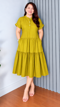 Load image into Gallery viewer, Lily Cotton Poplin Moss Olive Dress 0004