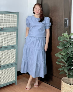 Lana Premium Linen Light Blue Top and Skirt 0004