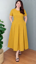 Load image into Gallery viewer, Flora Mustard Premium Linen  Dress 0002