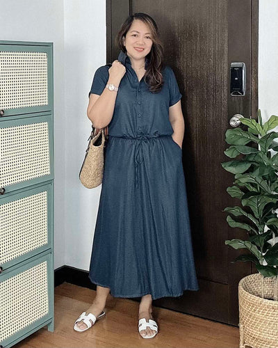 Dahna Plain Soft Dark Denim Dress 0309