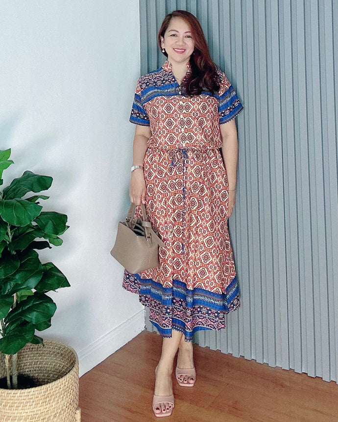 *Donna Printed Drawstring Dress 0367