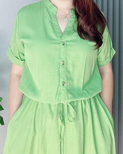 Load image into Gallery viewer, *Donna Plain Apple Green Drawstring Dress 0373