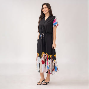 Sale! Donna Senefa Printed Black Dress 0321