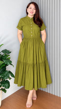 Load image into Gallery viewer, *Selena Cotton Linen Olive Green Dress 0043
