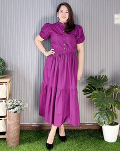 Bianca Premium Linen Midi Plum Dress 0207