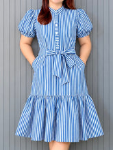 Load image into Gallery viewer, Celeste Striped Puff Sleeve Tiered Dress 0002