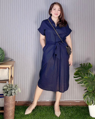 Camille Premium Linen Navy Blue Dress 0019