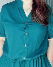 Load image into Gallery viewer, *Donna Plain Blue Green Drawstring Dress 0374