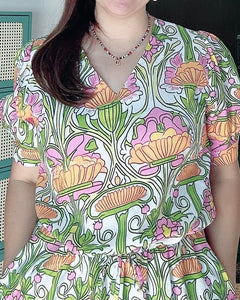 *Andi Drawstring Printed Dress 0034