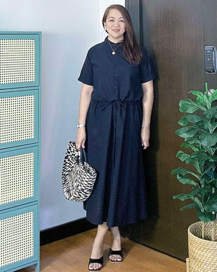 *Carmie Plain Cotton linen Black  Dress 0136