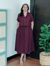 Load image into Gallery viewer, *Donna Plain Dark Choco Drawstring Dress 0358