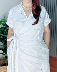 Mara Overlap Eyelet White Dress 0012