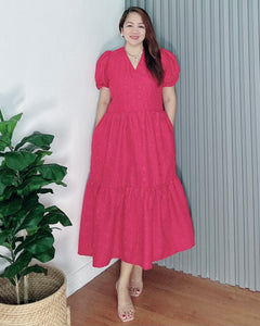 *Ariana Red Cotton Eyelet Dress 0097