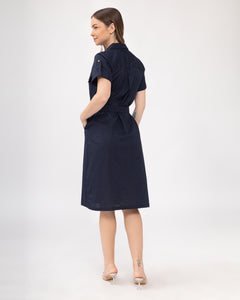 Elena Premium Linen Navy Blue Dress 0061