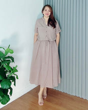 Load image into Gallery viewer, *Donna Plain Taupe Drawstring Dress 0356