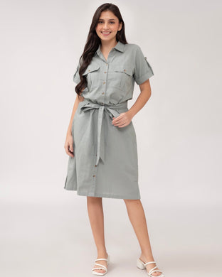 Elena Premium Linen Pastel Green Dress 0073