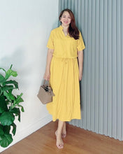 Load image into Gallery viewer, *Donna Plain Mustard Drawstring Dress 0375