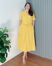 Load image into Gallery viewer, *Donna Plain Mustard Drawstring Dress 0375