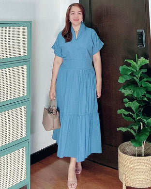 *Althea Maxi Plain Dusty Blue Dress 0031