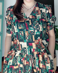 *Andi Drawstring Printed Dress 0037