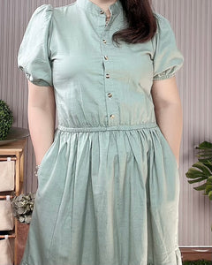 Bianca Premium Linen Midi Sage Dress 0209