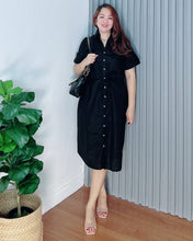 Load image into Gallery viewer, Mona Black Premium Linen Drwstring Dress 0002