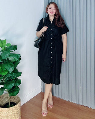 Mona Black Premium Linen Drwstring Dress 0002