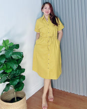 Load image into Gallery viewer, Mona Mustard Premium Linen Drawstring Dress 0003
