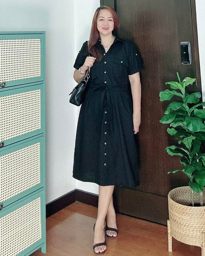 *Elena Premium Linen Black Dress 0051