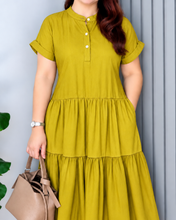 Load image into Gallery viewer, Lily Cotton Poplin Moss Olive Dress 0004