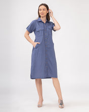 Load image into Gallery viewer, Elena Premium Linen Denim Blue Dress 0067