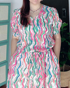 *Andi Drawstring Printed Dress 0036