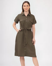 Load image into Gallery viewer, Elena Premium Linen Army Green Dress 0066