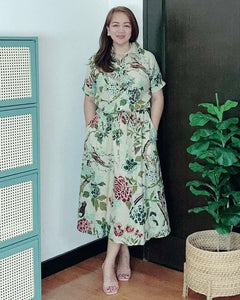 *Dahna Drawstring Printed Dress 0350
