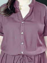 Load image into Gallery viewer, *Donna Plain Dark Choco Drawstring Dress 0358