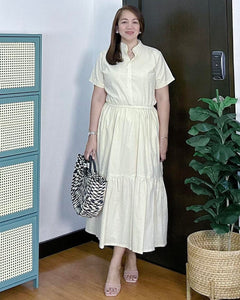 *Selena Maxi Plain Cream Dress 0016