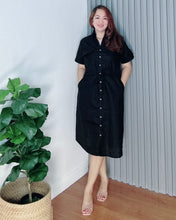 Load image into Gallery viewer, Mona Black Premium Linen Drwstring Dress 0002