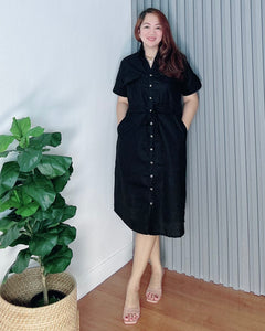 Mona Black Premium Linen Drwstring Dress 0002