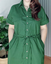 Load image into Gallery viewer, Mona Emerald Green Premium Linen Drawstring Dress 0005