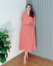 Load image into Gallery viewer, *Donna Plain Salmon Drawstring Dress 0376