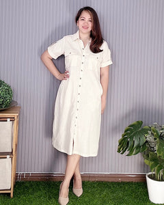 Elena Plain Cream Dress 0070