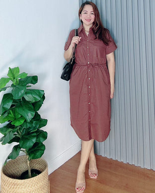 Mona Dark Brown Premium Linen Drwstring Dress 0001
