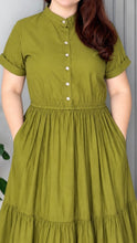 Load image into Gallery viewer, *Selena Cotton Linen Olive Green Dress 0043
