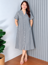 Load image into Gallery viewer, Eve Premium Stripe Cotton Linen Dress 0004