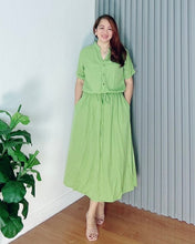 Load image into Gallery viewer, *Donna Plain Apple Green Drawstring Dress 0373